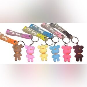 Creative Cartoon Teddy Bear Keychain/ Bag Charm Made Of Rubber And Yarn NWT